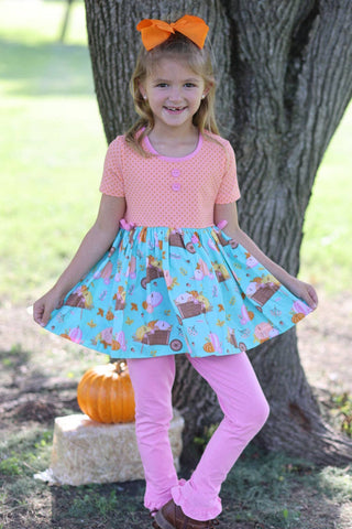 Pumpkin Harvest Girls' Fall Print Tunic and Leggings Set