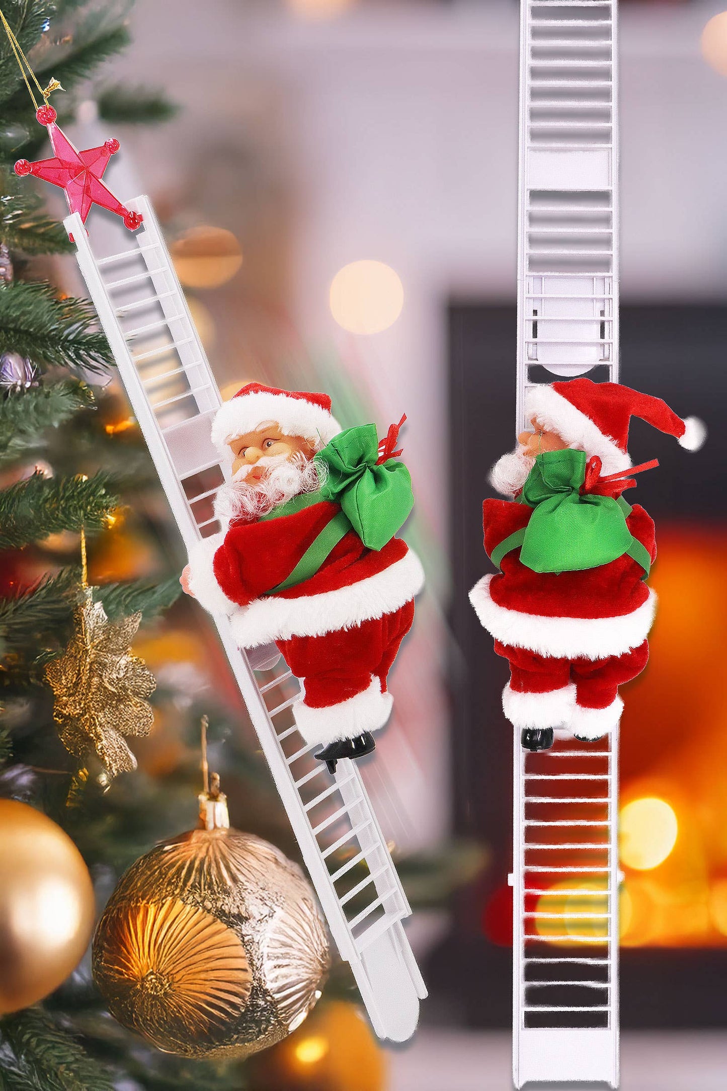 Santa Claus Ladder Climbing Music Ornament