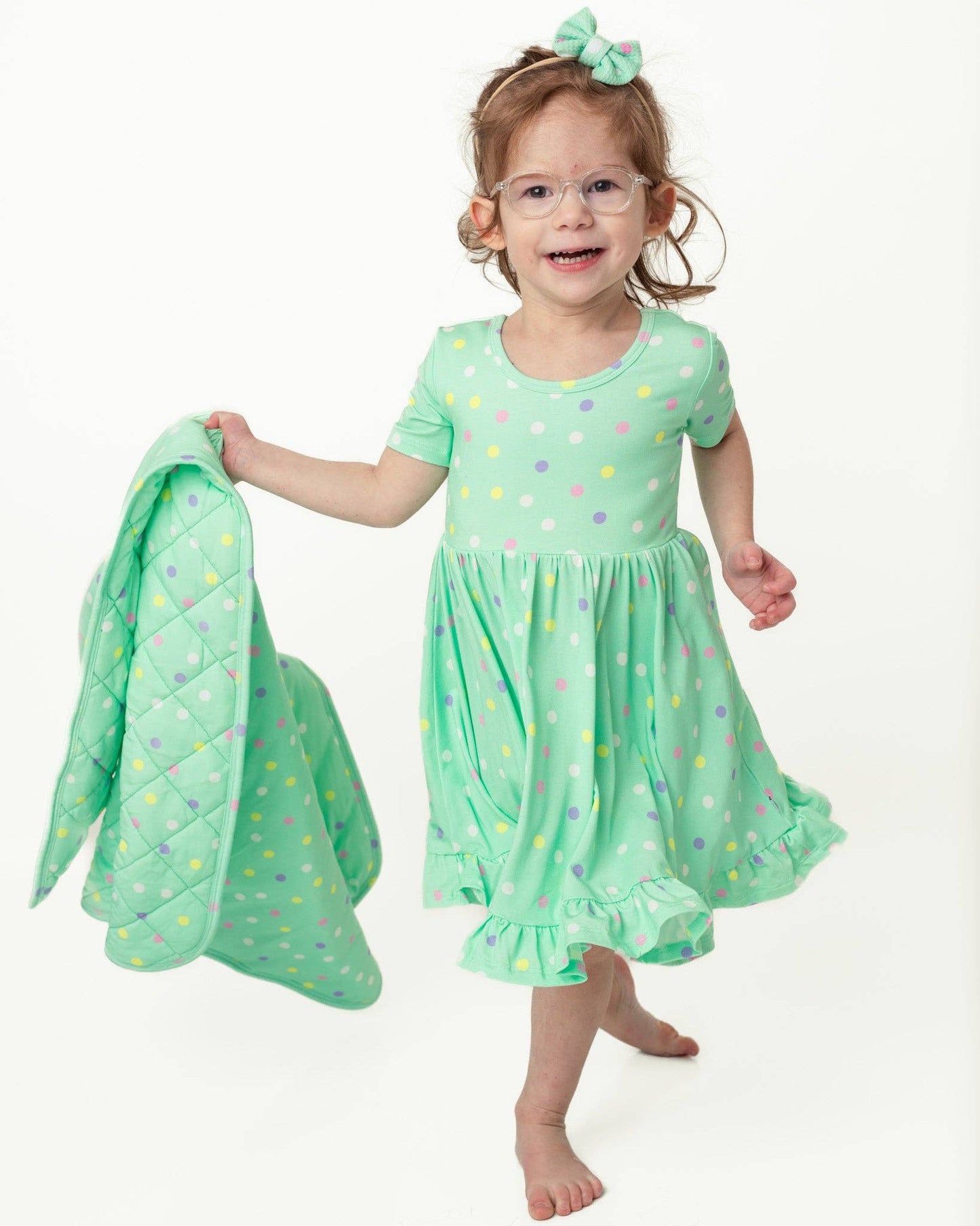 Pastel Dots Mini Quilted Bamboo Baby Blanket