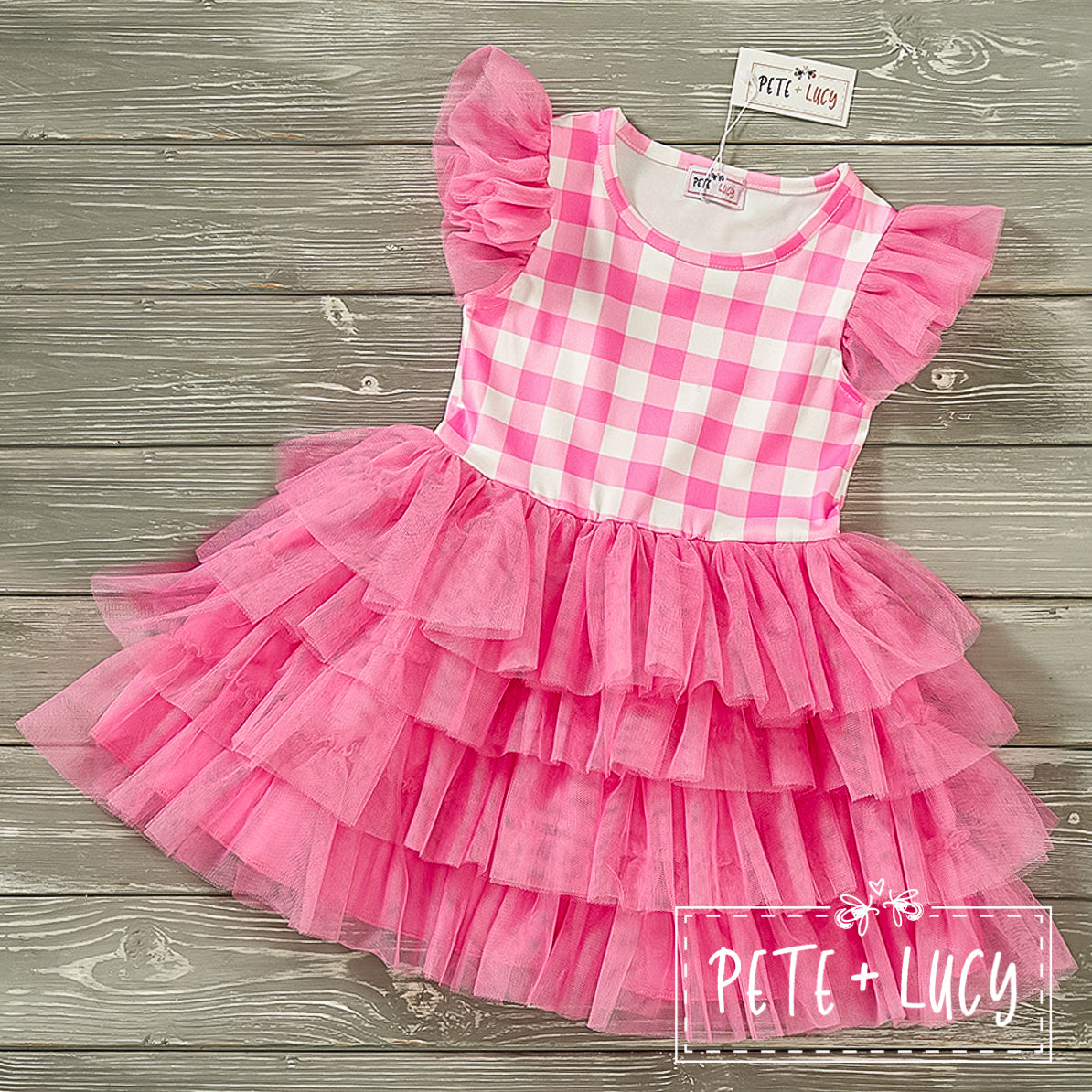 Pink Gingham Tulle Dress
