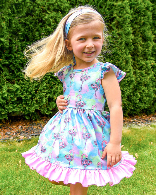 Flowery Flamingo Girl Dress