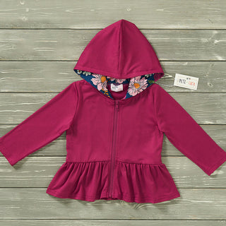 Avery Burgandy Ruffle Hooded Jacket