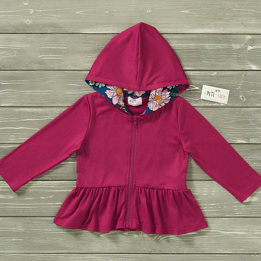 Burgandy Ruffle Hooded Jacket