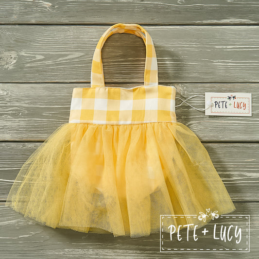Yellow Gingham Bucket Purse