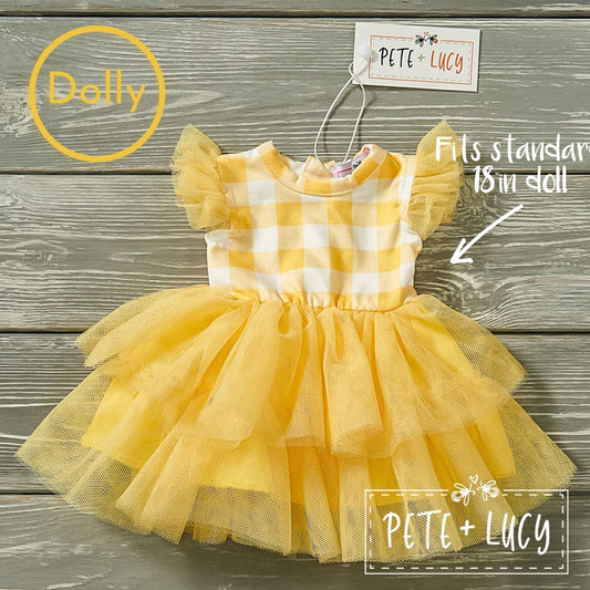 Yellow Gingham Doll Dress