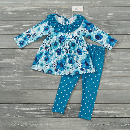 Teal Blossoms Long Sleeve Pants Set
