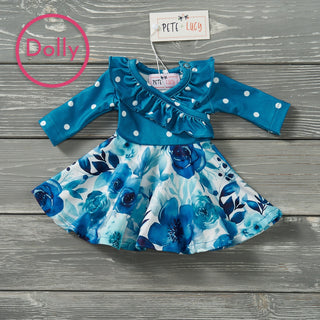 Teal Blossoms Long Sleeve Doll Dress