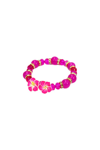 Plumeria Hibiscus Floral Gemstone Beaded Bracelet