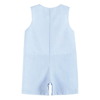 Light Blue Seersucker Pumpkin Shortalls