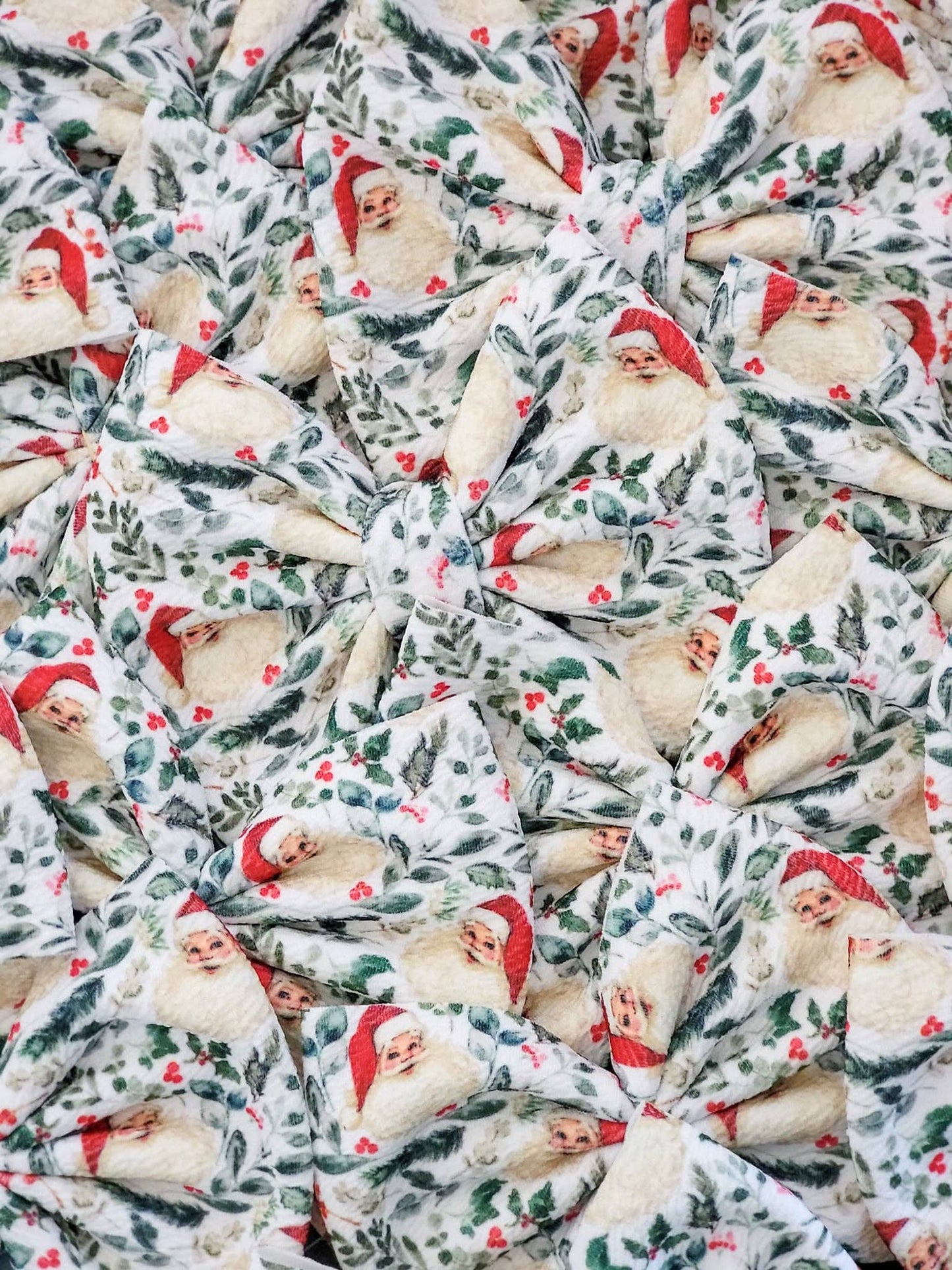 Santa and Christmas Greenery Savannah Bow