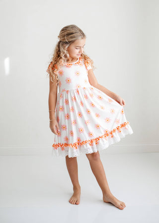 Pink & Cantaloupe Flower Check Summer Dress