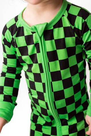 Green Checkers Bamboo Zipper Romper