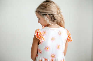 Pink & Cantaloupe Flower Check Summer Dress