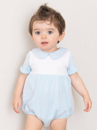 Classic Baby Blue Striped Bubble Romper