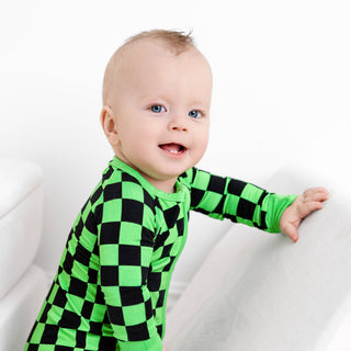 Green Checkers Bamboo Zipper Romper