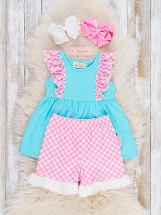 Gingham Farmhouse Embroidered Ruffle Outfit
