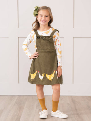 Olive Corduroy Chickens Skirtall Set