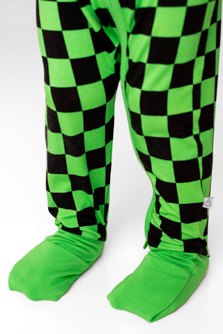 Green Checkers Bamboo Zipper Romper