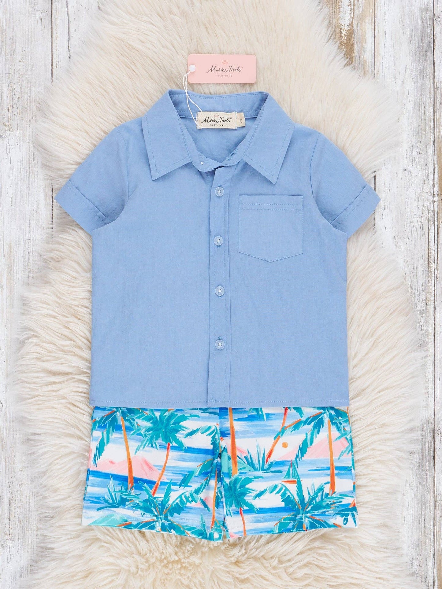 Blue Beach Days Button Up Outfit