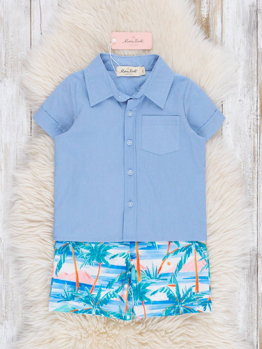 Blue Beach Days Button Up Outfit
