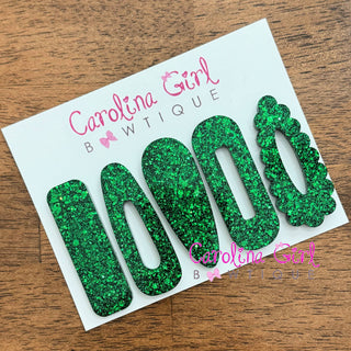 Green Glitter Resin Hair Clips