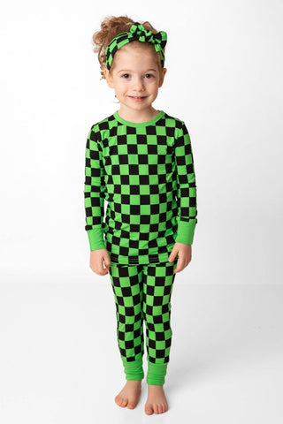 Green Checkers Long Sleeve Bamboo Pajamas