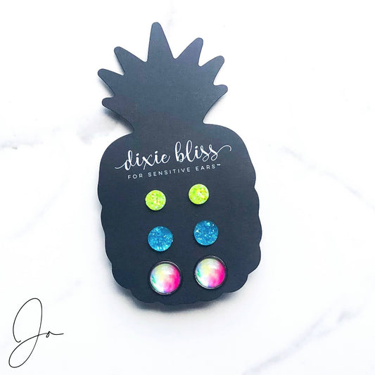 Jo Iridescent Yellow & Blue Druzy Stud Earrings