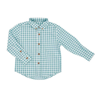 Edward Dusty Turquoise Gingham Button Down Shirt