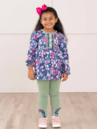 Blue & Green Floral Ruffle Outfit - Restocked!