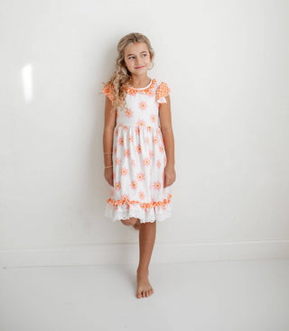 Pink & Cantaloupe Flower Check Summer Dress