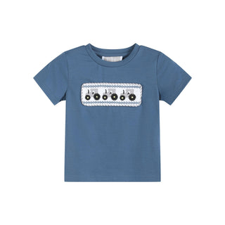 Blue Tractor Smocked Shirt and Gray Shorts Set