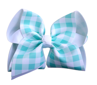Aqua Check Printed Hair Bow
