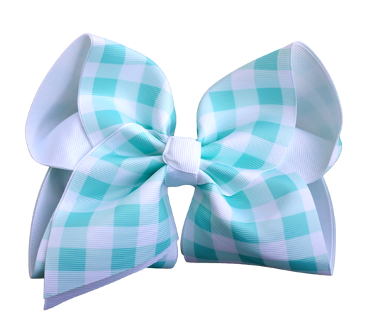 Aqua Check Printed Hair Bow