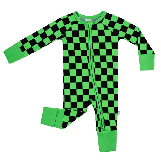 Bamboo Zipper Pajamas - Green Checkers