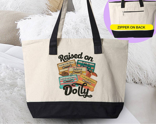 Raised On Dolly - Country Music Canvas Zipper Tote