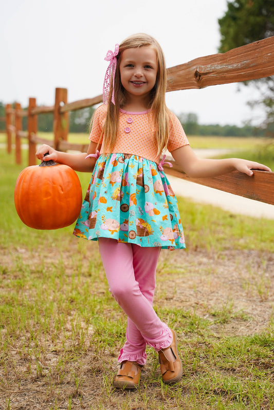 Pumpkin Harvest Girls' Fall Print Tunic and Leggings Set
