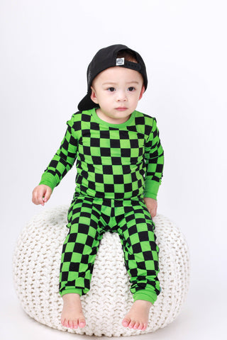 Green Checkers Long Sleeve Bamboo Pajamas