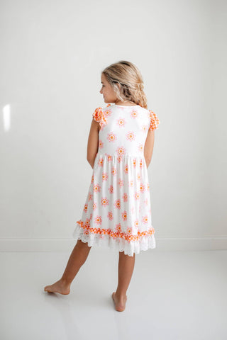 Pink & Cantaloupe Flower Check Summer Dress