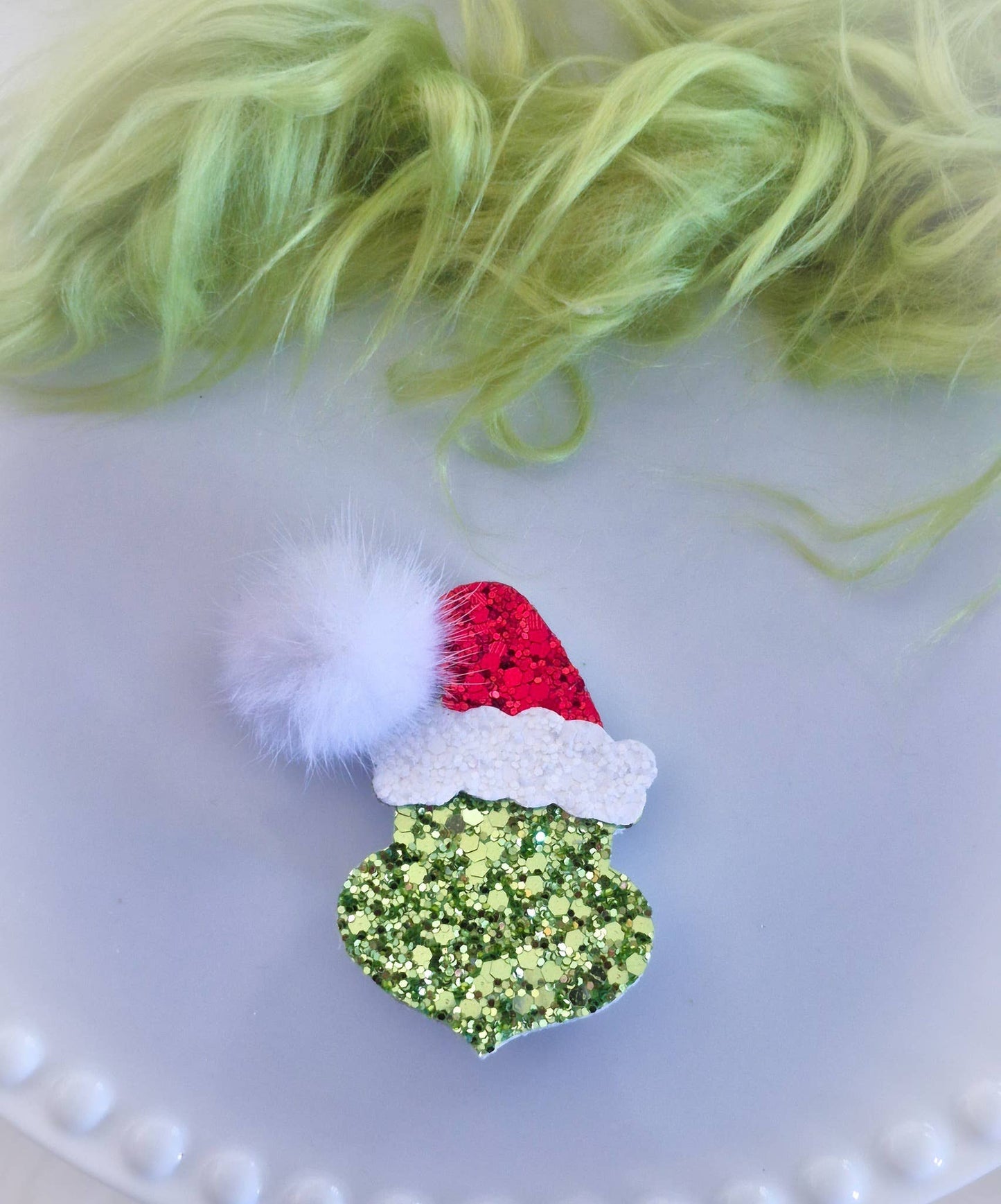 Red Santa Hat Mean Green Guy Hair Clip