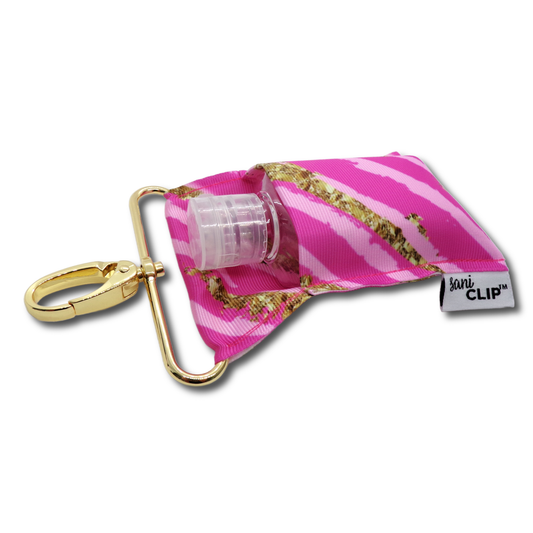 Pink and Gold Stripe SaniClip Hand Sanitizer Holder