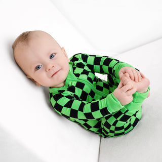 Green Checkers Bamboo Zipper Romper