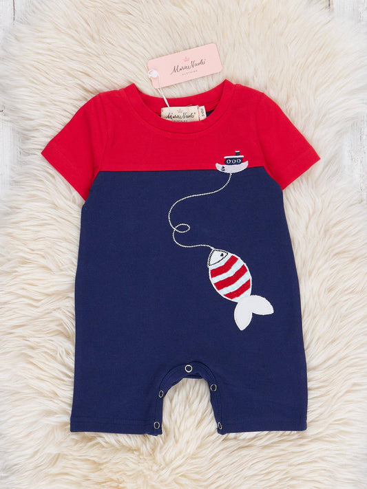 Red & Navy Gone Fishing Romper