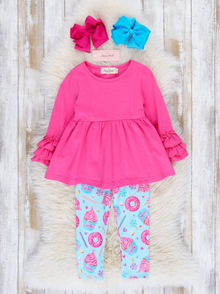 Fuchsia & Blue Donuts Ruffle Outfit - Restocked!