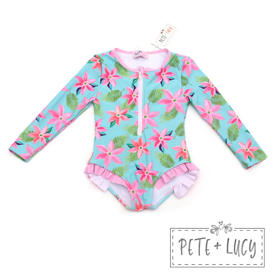 Tropical Daze One Piece Long Sleeve Zip Swimsuit