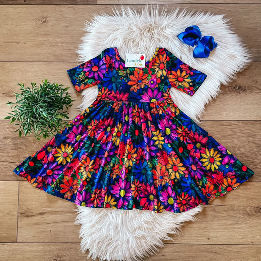 Hippie Floral Scoop Back Twirl Dress
