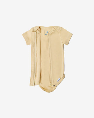 Latte Short Sleeve Zipper Bodysuit