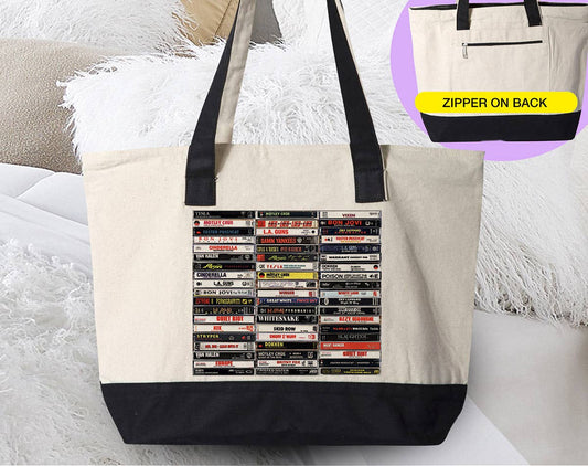 80's Glam Metal Tapes  -  Rock Music Canvas Zipper Tote