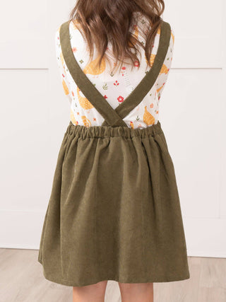 Olive Corduroy Chickens Skirtall Set