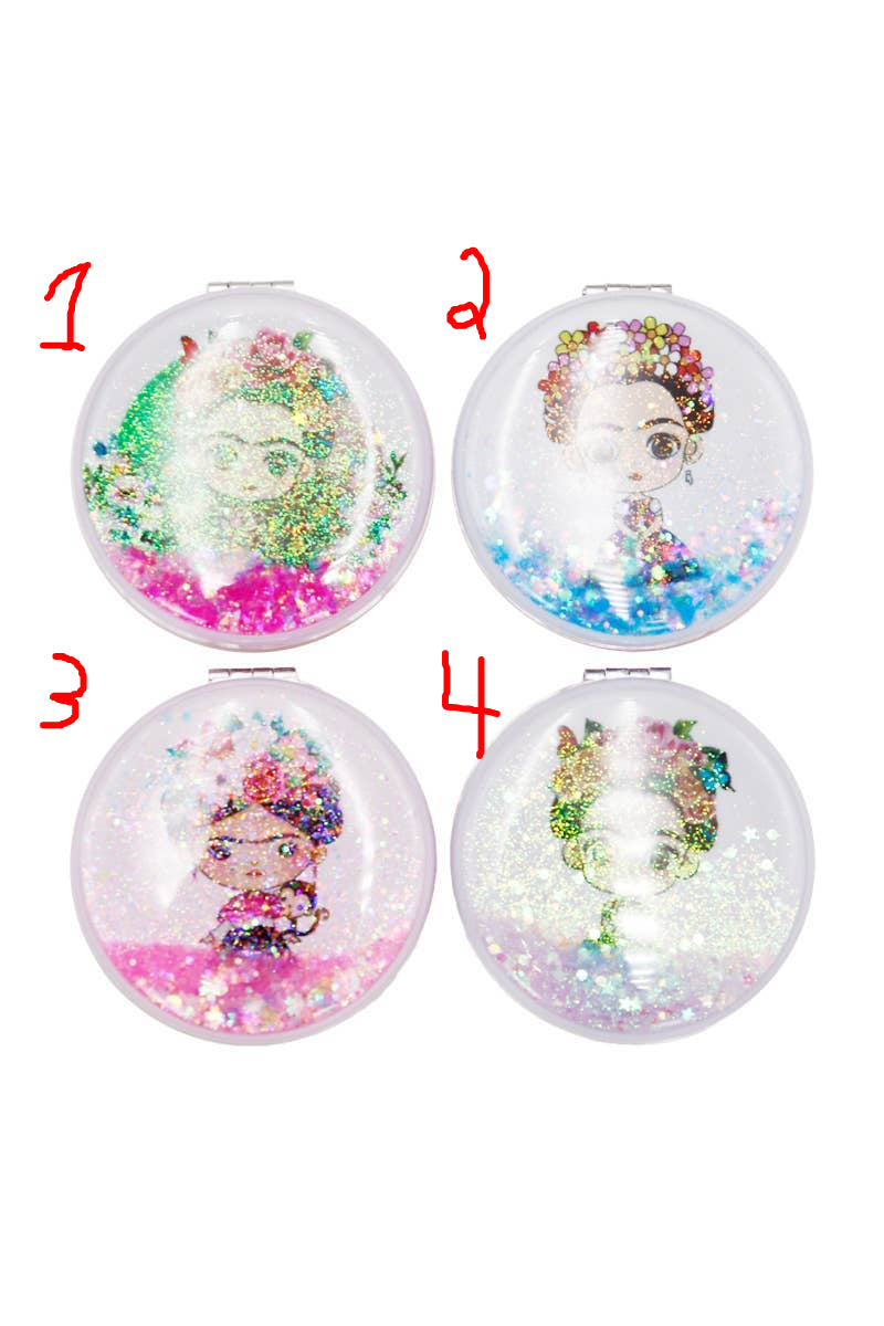 Frida Kahlo Glitter Filled Macaron Cosmetic Mirror