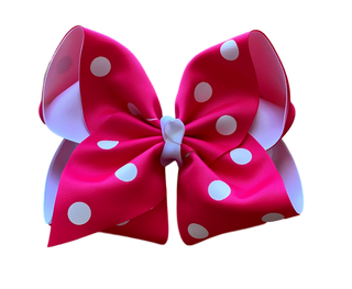 Shocking Pink and White Polka Dot Layered Hair Bow